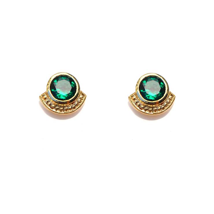 Bearded Round Studs - Green Stone