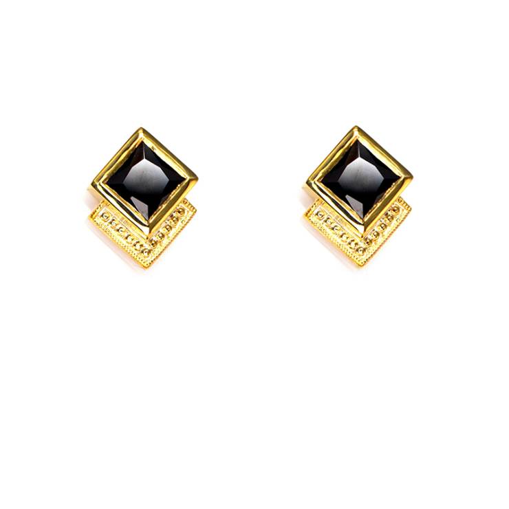 Bearded Sqaure Studs - Black Stone