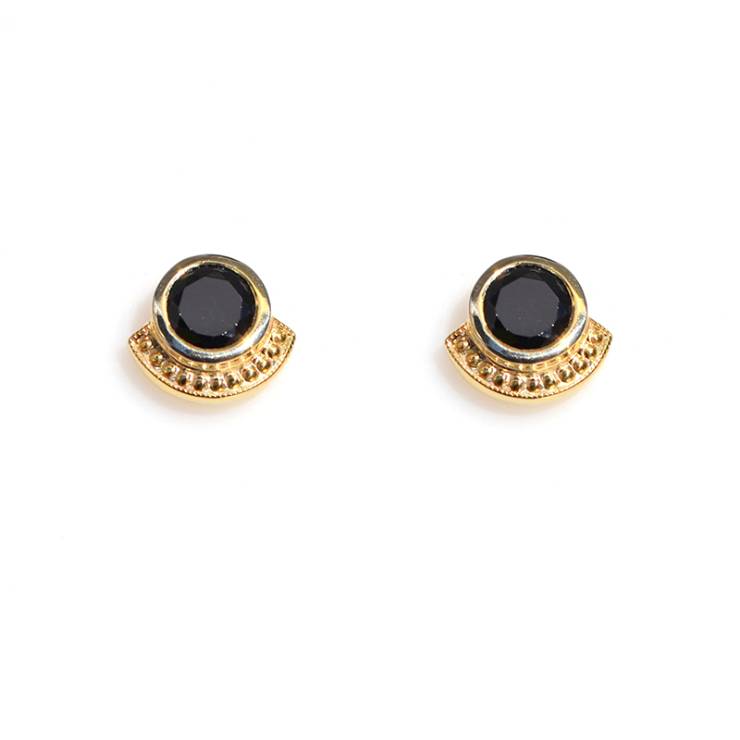 Bearded Round Studs - Black Stone