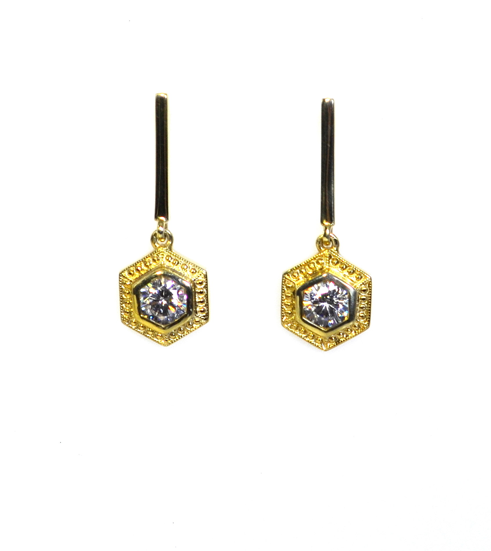 Beaded Dangling Hexagonal Bar Earrings - Colourless Stone