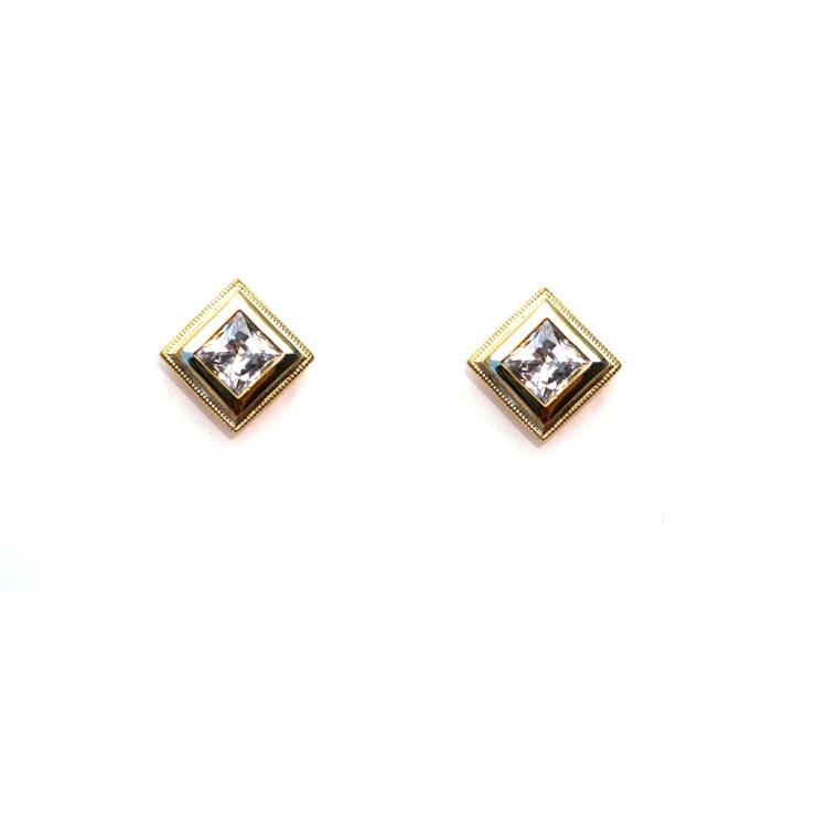 Double Bezel Square Studs – Colourless stone