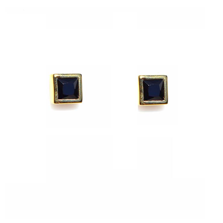 Square Bezel Studs - Black Stone