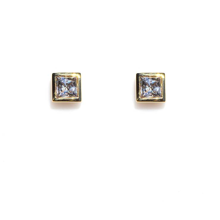 Square Bezel Studs - Colourless stone