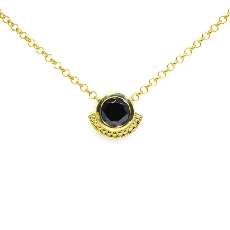 Bearded Round Slider Pendant - Black Stone