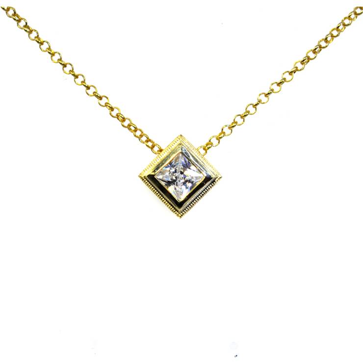 Double Bezel Square Slider Pendant - Colourless Stone