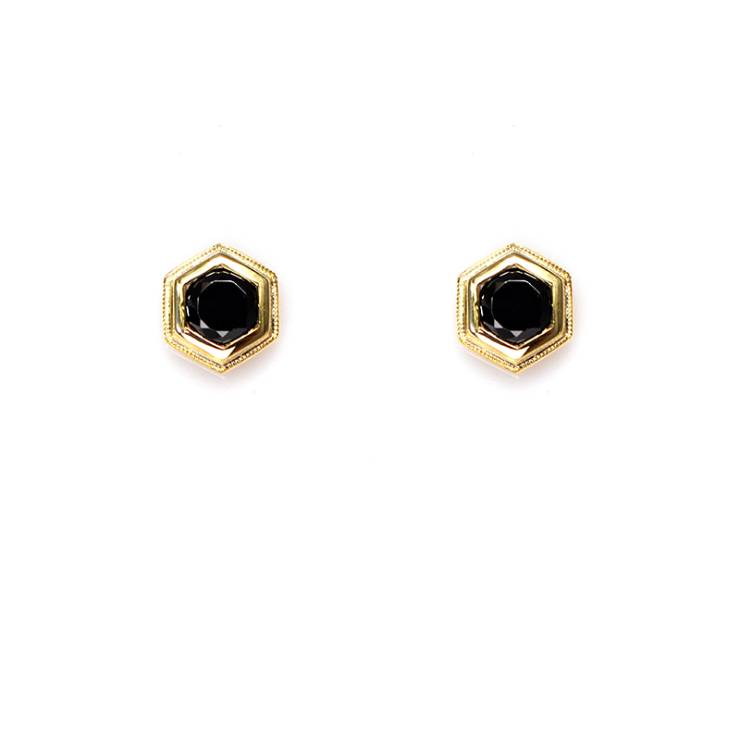 Double Bezel Hexagonal Studs - Black Stone