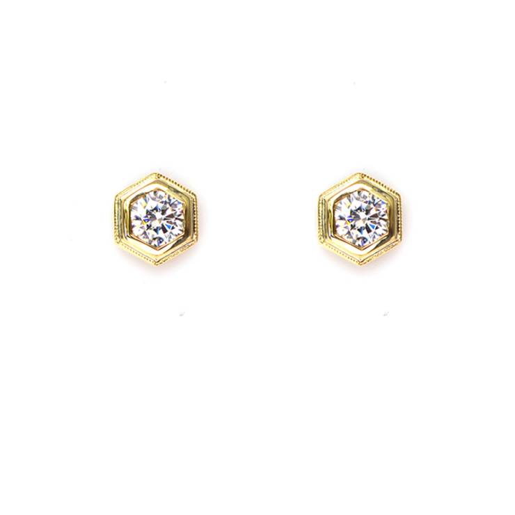 Double Bezel Hexagonal Studs - Colourless Stone