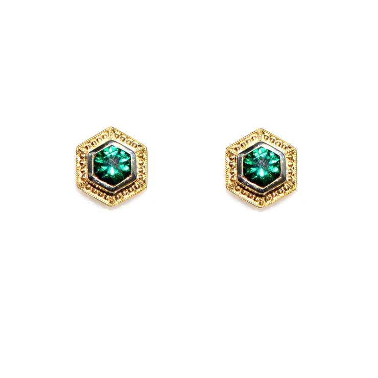 Beaded Hexagonal studs - Green Stone