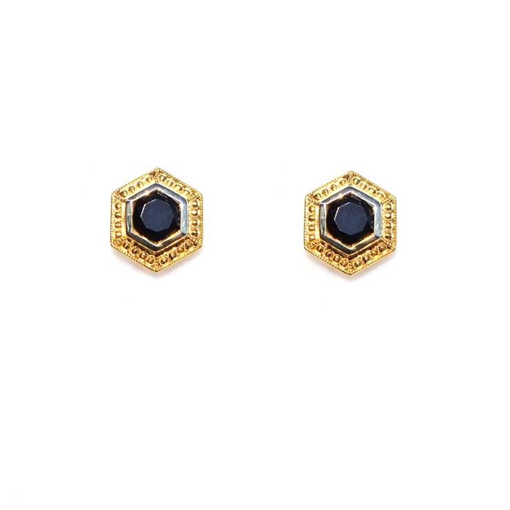 Beaded Hexagonal studs - Black Stone