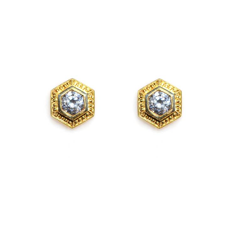 Beaded Hexagonal studs - Colourless Stone