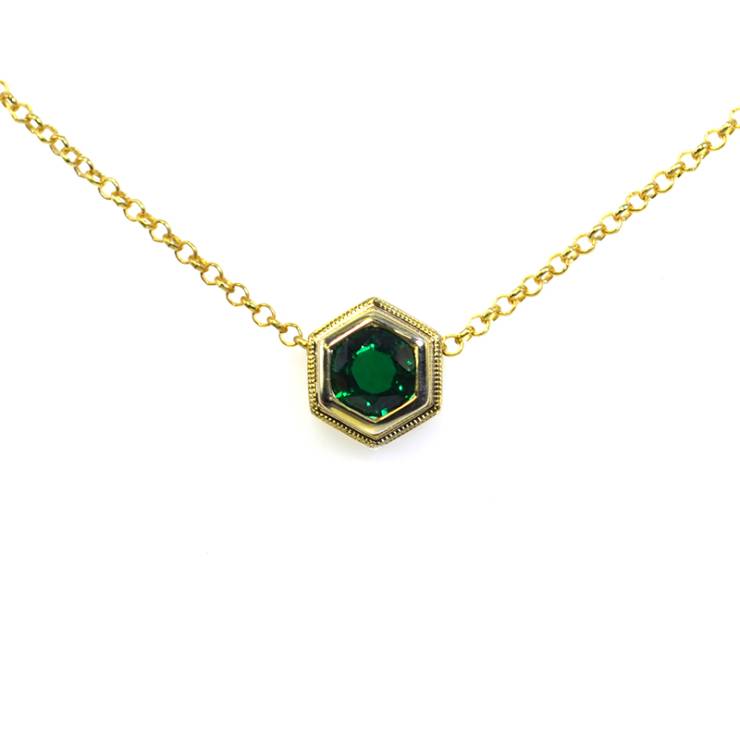 Double Bezel Hexagonal Slider Pendant - Green Stone