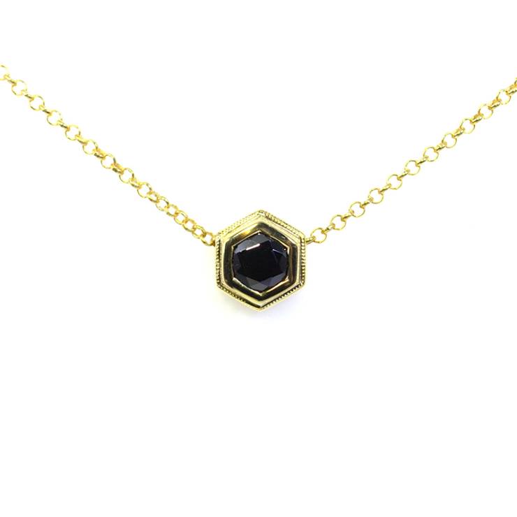 Double Bezel Hexagonal Slider Pendant - Black Stone