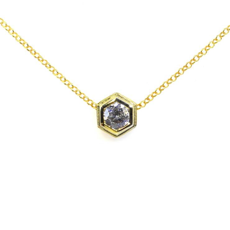 Double Bezel Hexagonal Slider Pendant - Colourless Stone