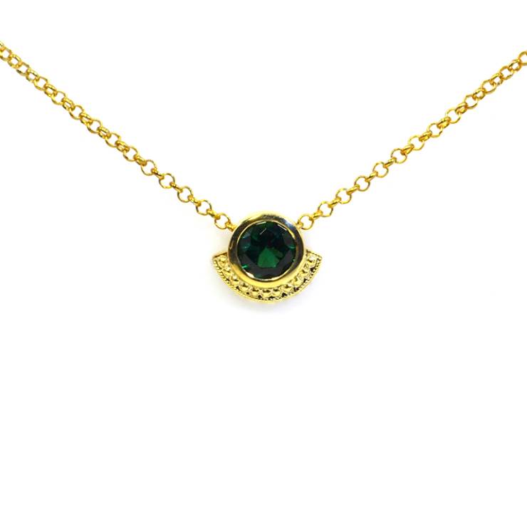 Bearded Round Slider Pendant - Green Stone
