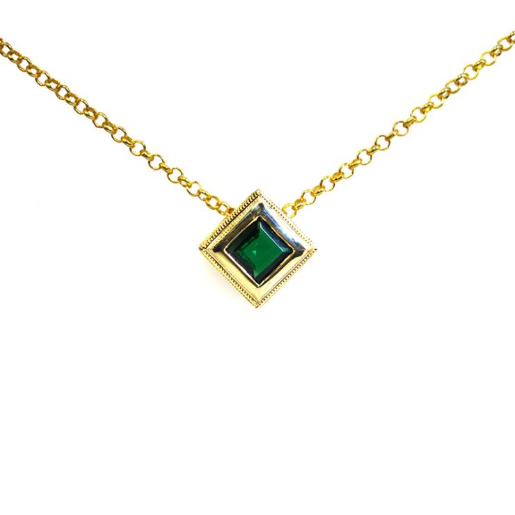 Double Bezel Square Slider Pendant - Green Stone
