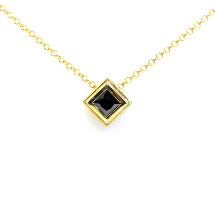 Double Bezel Square Slider Pendant - Black Stone