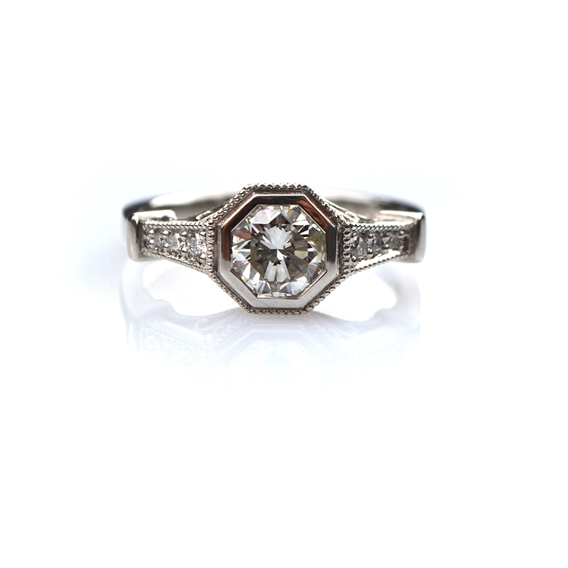 Hexagonal Bezel Detailed Ring - Colourless Stone