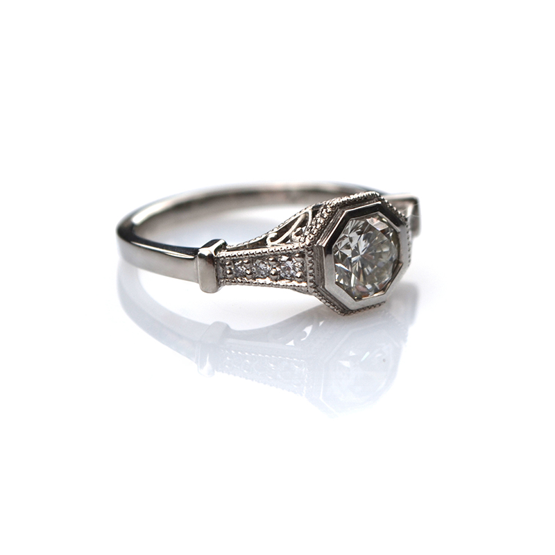 Hexagonal Bezel Detailed Ring - Colourless Stone - Image 2